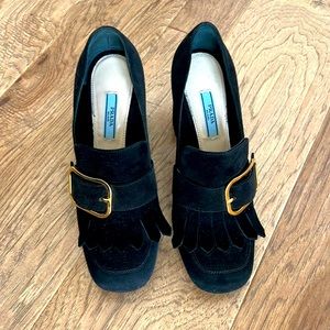PRADA suede pumps with gold buckle